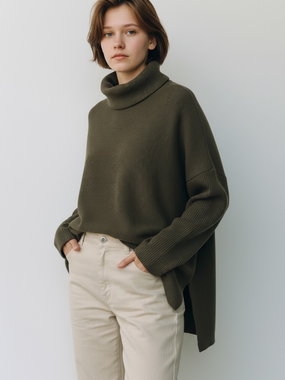 Women’s Olive Green Turtleneck Sweater